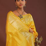 Golden Yellow Kanjivaram Saree With Gold Zari Border