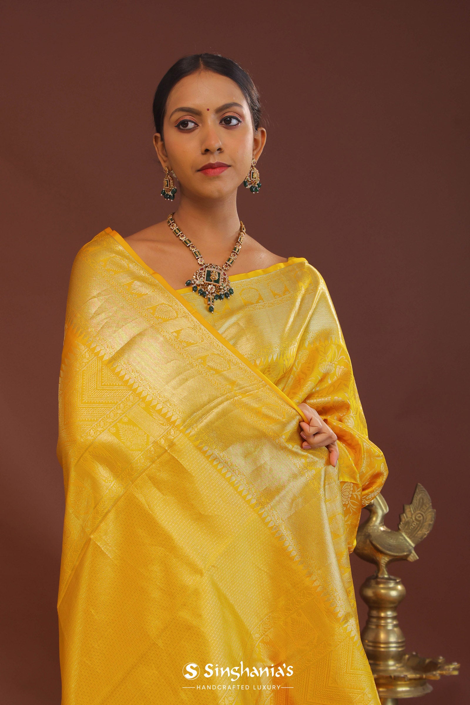 Golden Yellow Kanjivaram Saree With Gold Zari Border