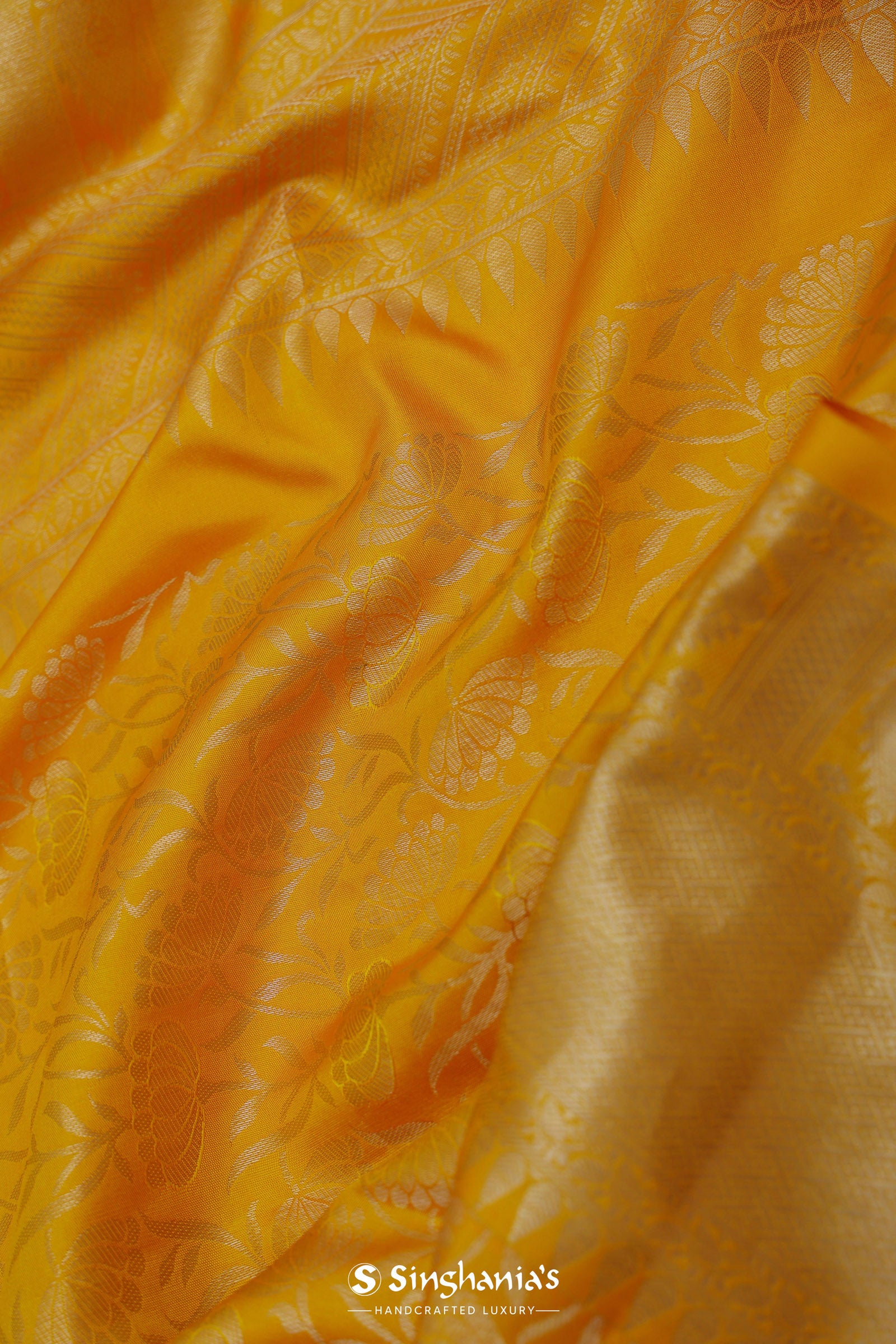 Golden Yellow Kanjivaram Saree With Gold Zari Border
