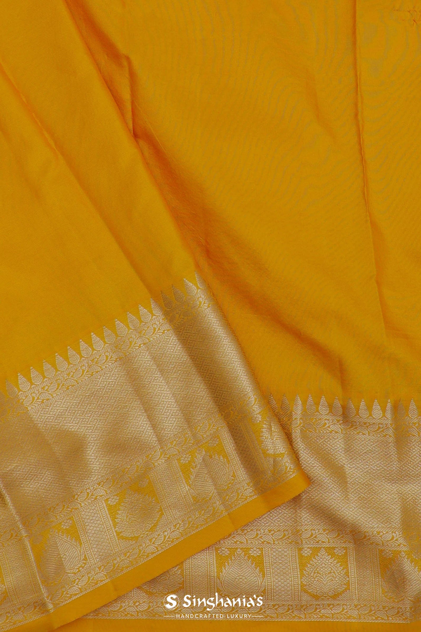 Golden Yellow Kanjivaram Saree With Gold Zari Border