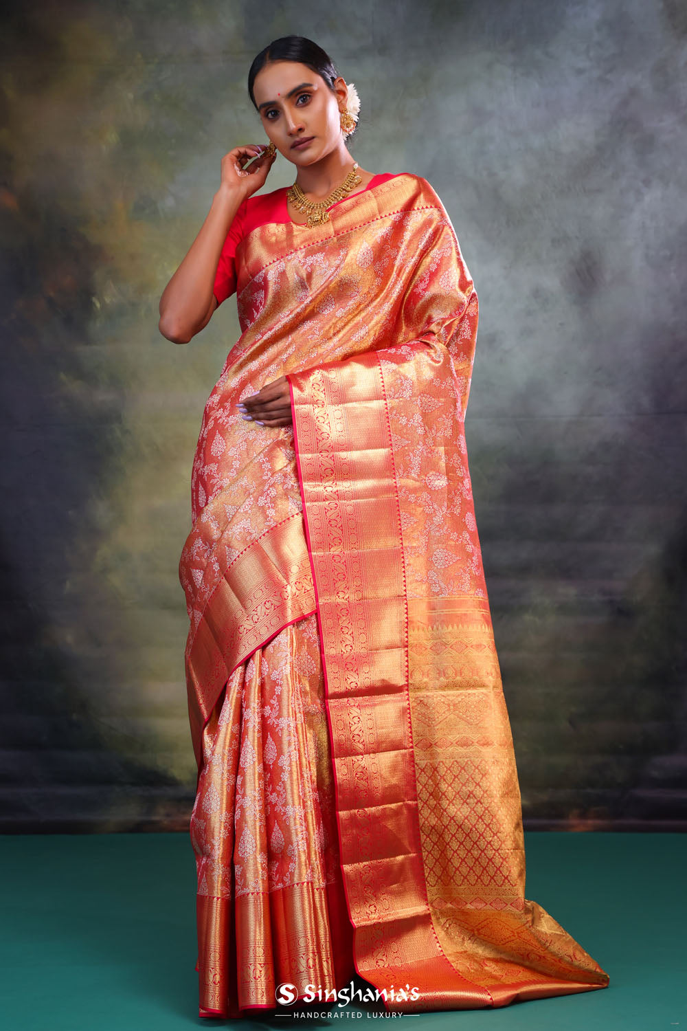 Red Gold Ogival Kanjivaram Silk Saree