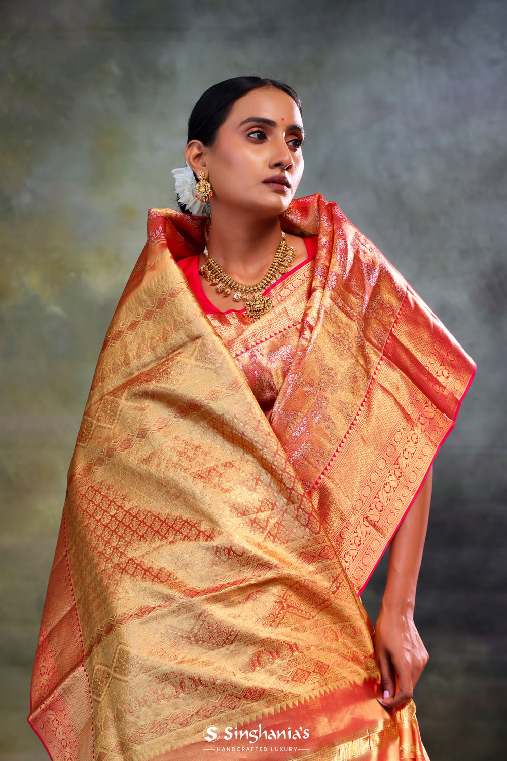 Red Gold Ogival Kanjivaram Silk Saree