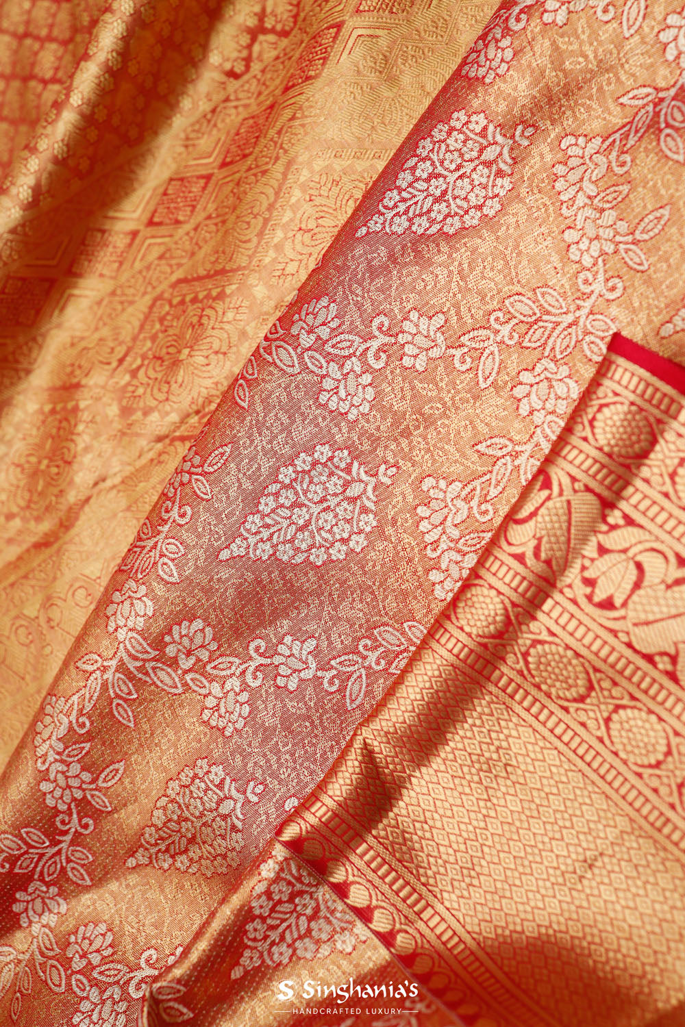 Red Gold Ogival Kanjivaram Silk Saree