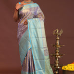 Purple Kanjivaram Saree With Contrast Sky Blue Border