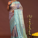 Purple Kanjivaram Saree With Contrast Sky Blue Border