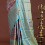 Purple Kanjivaram Saree With Contrast Sky Blue Border