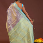 Purple Kanjivaram Saree With Contrast Sky Blue Border