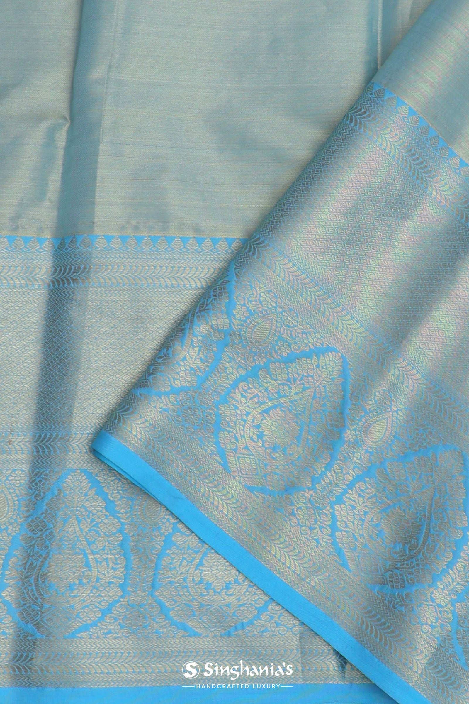 Purple Kanjivaram Saree With Contrast Sky Blue Border