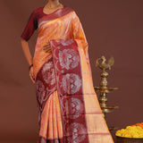 Peach Kanjivaram Saree With Contrast Maroon Border