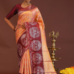 Peach Kanjivaram Saree With Contrast Maroon Border