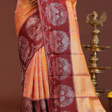 Peach Kanjivaram Saree With Contrast Maroon Border