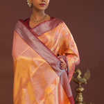 Peach Kanjivaram Saree With Contrast Maroon Border