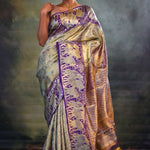Jalli Kanjivaram Silk Saree In Blue Gold
