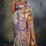 Jalli Kanjivaram Silk Saree In Blue Gold