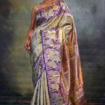 Jalli Kanjivaram Silk Saree In Blue Gold