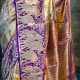 Jalli Kanjivaram Silk Saree In Blue Gold