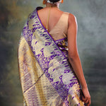 Jalli Kanjivaram Silk Saree In Blue Gold
