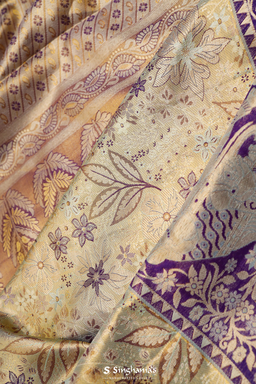 Jalli Kanjivaram Silk Saree In Blue Gold