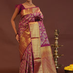 Burgundy Kanjivaram Saree With Gold Zari Border
