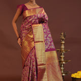 Burgundy Kanjivaram Saree With Gold Zari Border