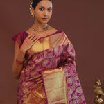 Burgundy Kanjivaram Saree With Gold Zari Border