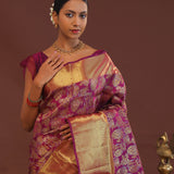 Burgundy Kanjivaram Saree With Gold Zari Border