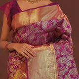 Burgundy Kanjivaram Saree With Gold Zari Border