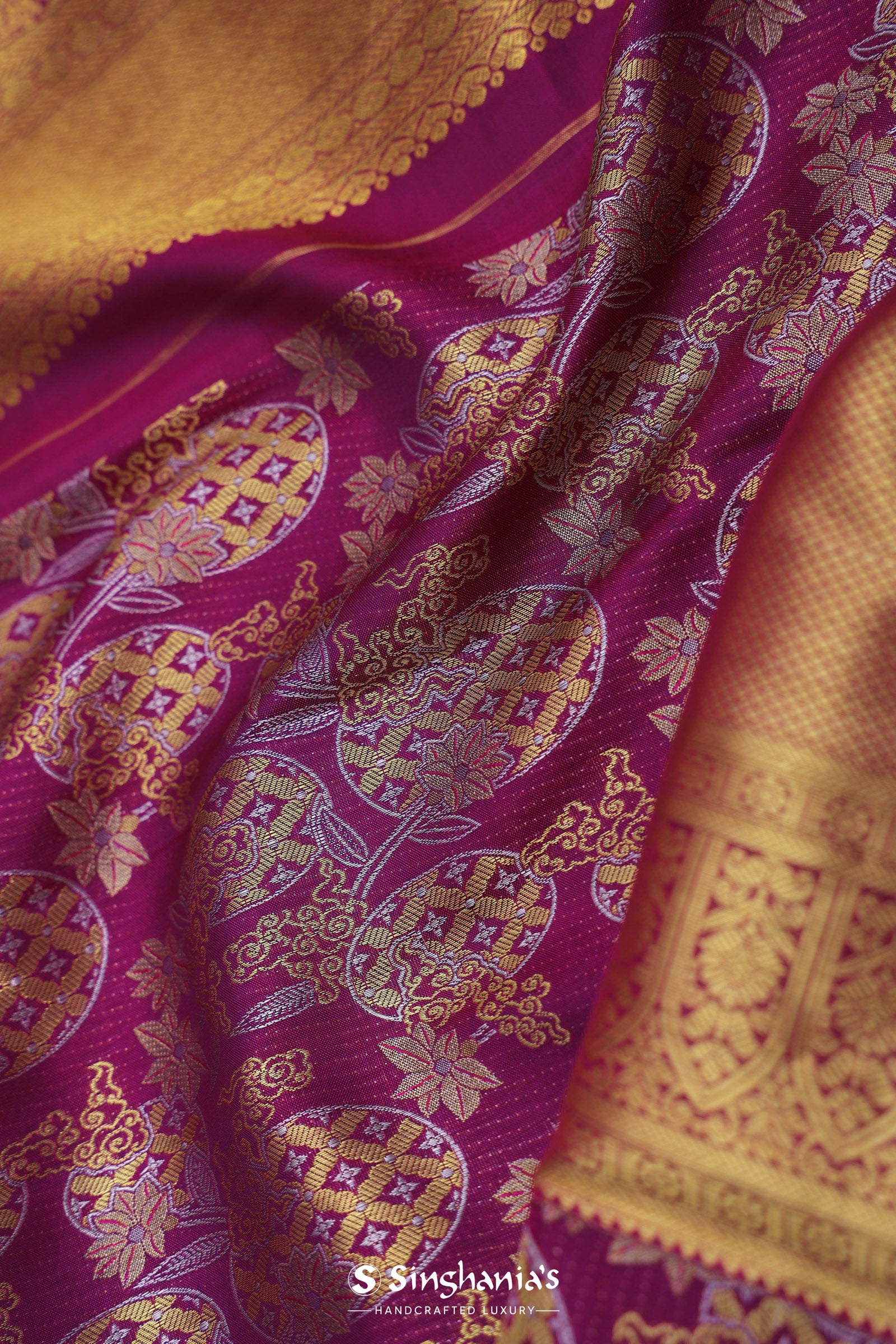 Burgundy Kanjivaram Saree With Gold Zari Border