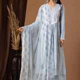 Blue Khadi Printed Cotton Cambric Kurta Set