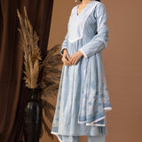 Blue Khadi Printed Cotton Cambric Kurta Set