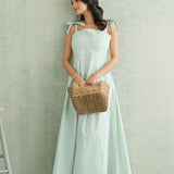 Sage Gingham Tie-Strap Gown