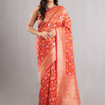 Coral Pink Jaal Organza Banarasi Saree