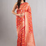 Coral Pink Jaal Organza Banarasi Saree