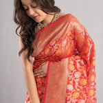Coral Pink Jaal Organza Banarasi Saree