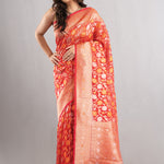 Coral Pink Jaal Organza Banarasi Saree