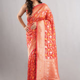 Coral Pink Jaal Organza Banarasi Saree