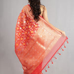 Coral Pink Jaal Organza Banarasi Saree