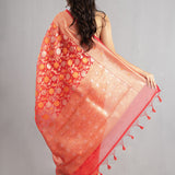 Coral Pink Jaal Organza Banarasi Saree