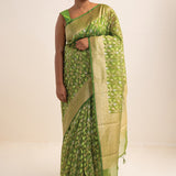 Jangla Organza Banarasi Saree In May Green