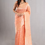 Creamy Peach Jaal Organza Banarasi Saree