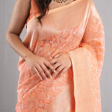Creamy Peach Jaal Organza Banarasi Saree