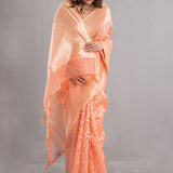 Creamy Peach Jaal Organza Banarasi Saree