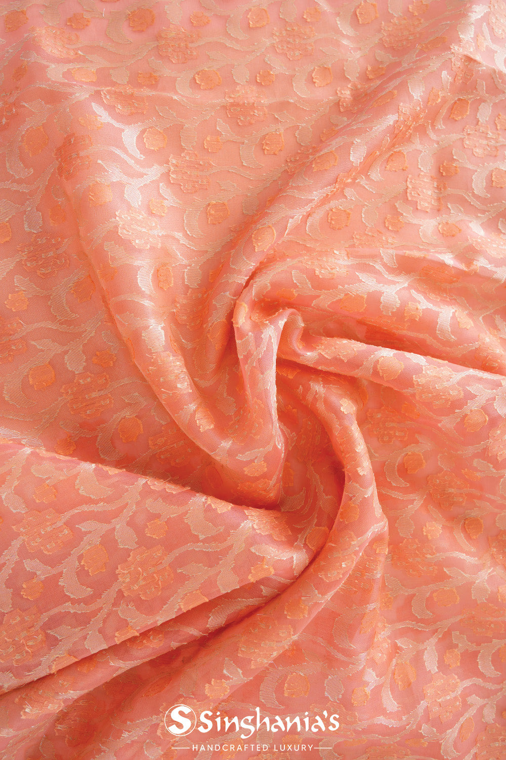 Creamy Peach Jaal Organza Banarasi Saree