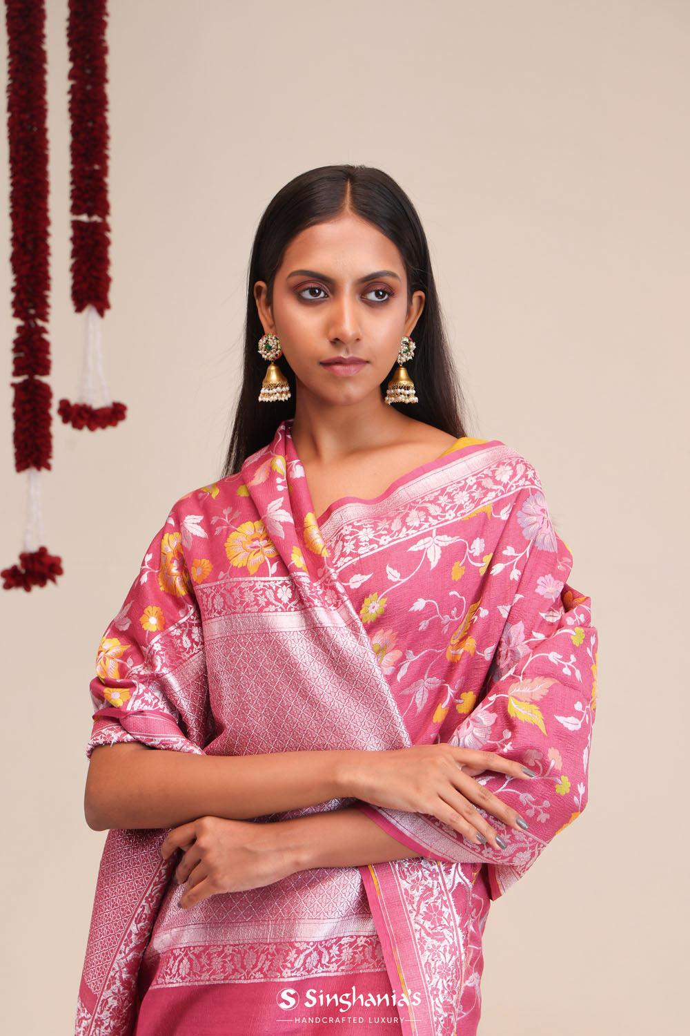 Blush Pink Jangla Banarasi Tussar Saree
