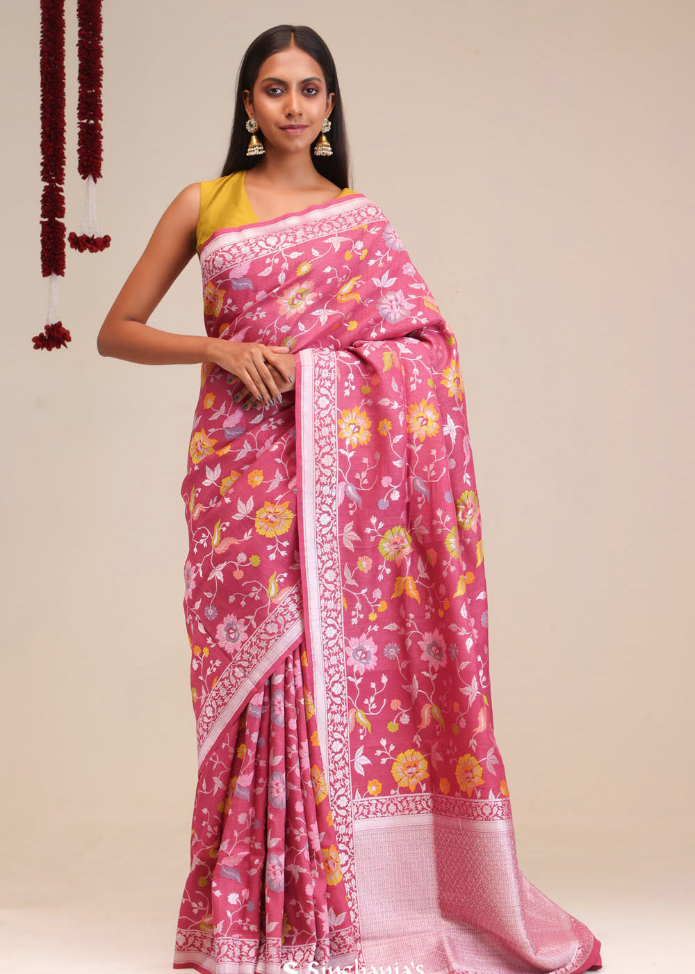 Blush Pink Jangla Banarasi Tussar Saree
