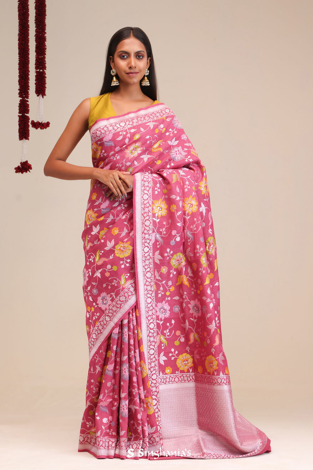 Blush Pink Jangla Banarasi Tussar Saree