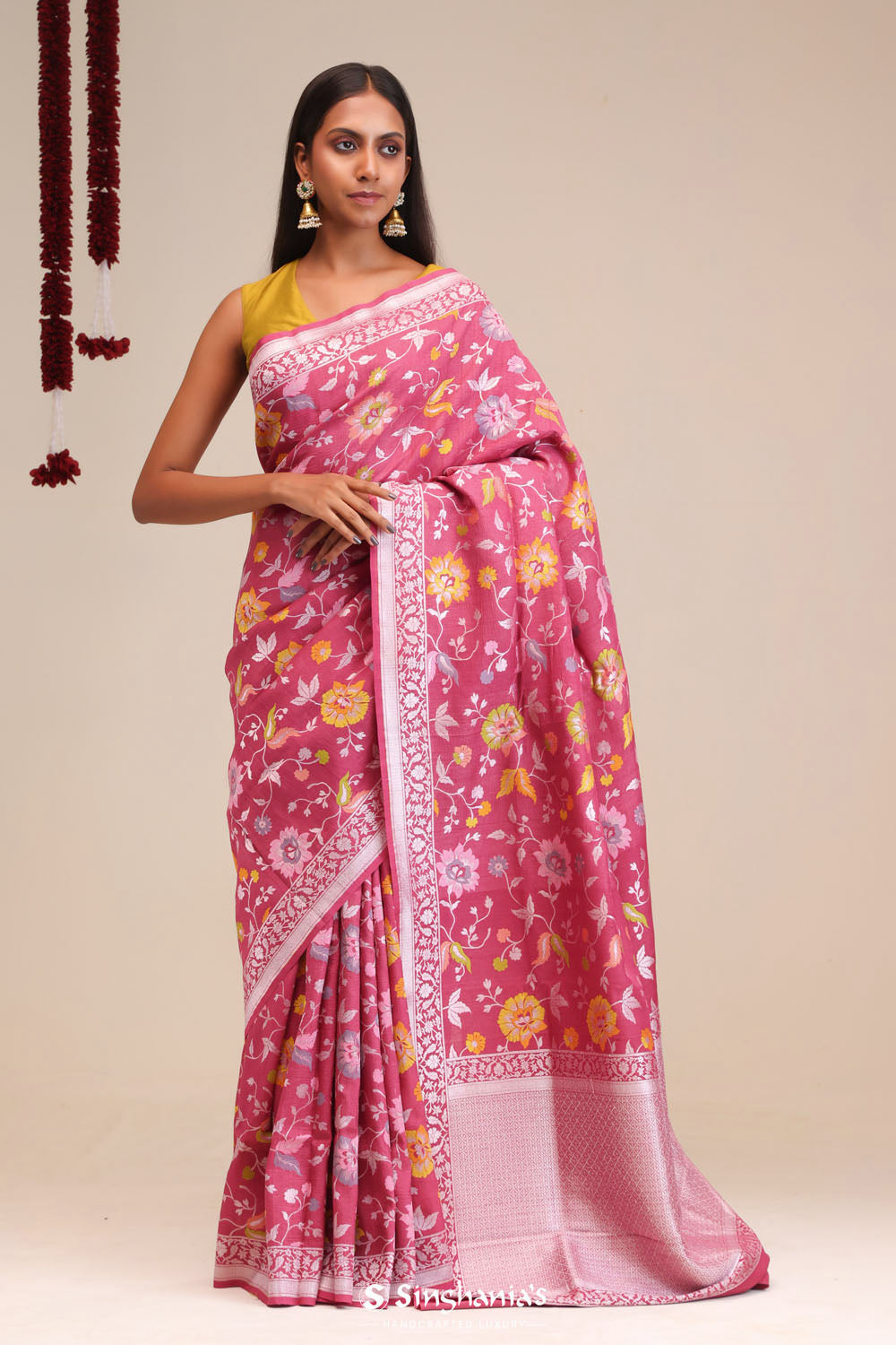 Blush Pink Jangla Banarasi Tussar Saree