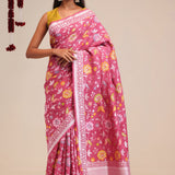 Blush Pink Jangla Banarasi Tussar Saree