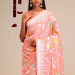 Peach Pink Jangla Banarasi Tussar Saree