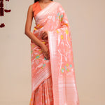 Peach Pink Jangla Banarasi Tussar Saree